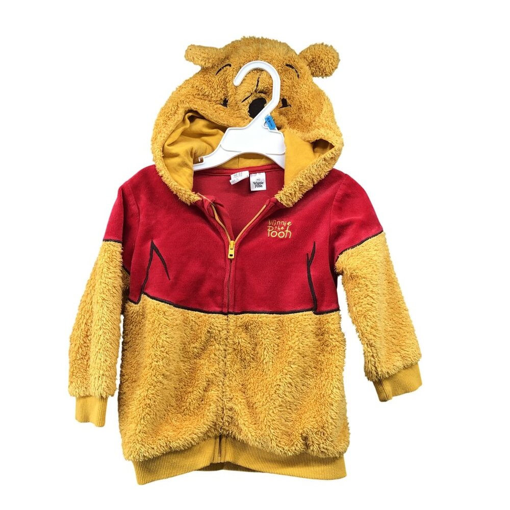 H&M Kids Winnie the Pooh Red and Yellow Hooded Fuzzy Jacket